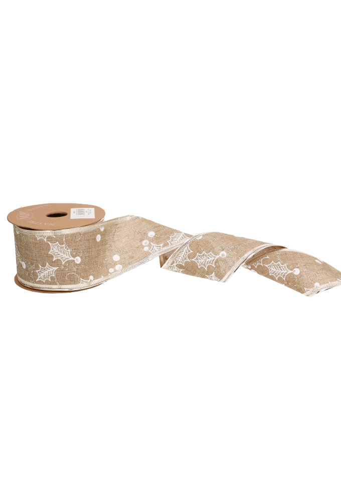 Luxe Kerstlint Glitter Xmas Gold Winter Met IJzerdraad 63mm x 10 meter