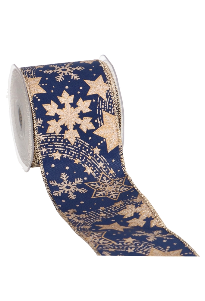 Luxe Kadolint Snow & Star Glitter & Blauw & IJzerdraad 63mm x 10meter 