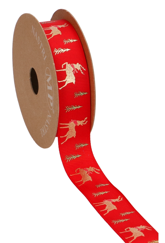 Kadolint Satijn Lint Xms Tree Reindeer Red Gold 25mm x 15 meter