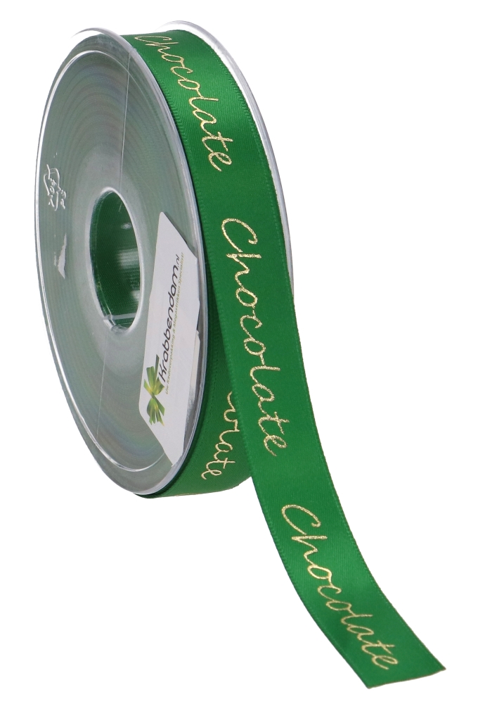 Luxe Satijn Lint Groen & Goud Chocolade 15mm x 25meter