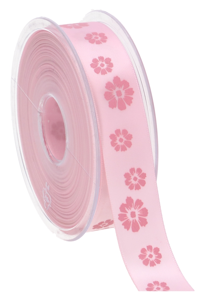 Kadolint Satijn Bloemetjes Roze 23mm x 25meter