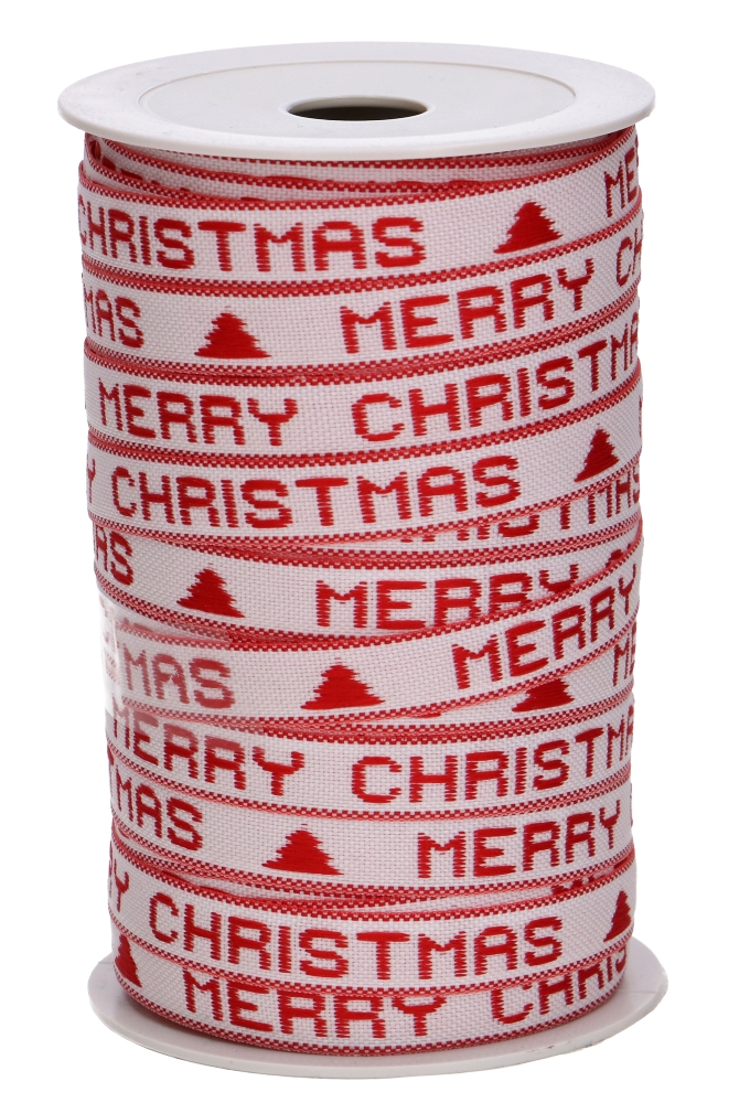 Kadolint Textiel Geweven Lint Merry Christmas Rood 10mm x 25meter