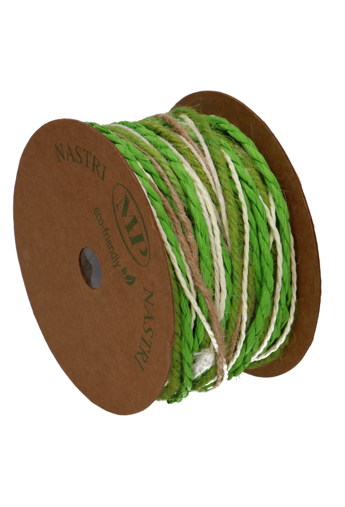 Trio Koord Jute & Papier Groen Wit Naturel 10meter