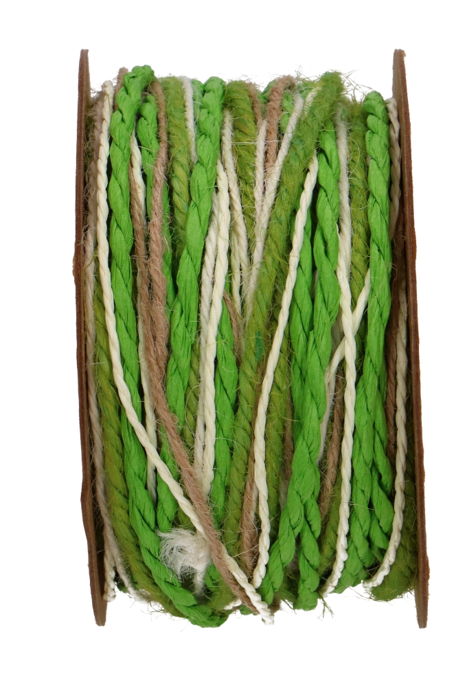 Trio Koord Jute & Papier Groen Wit Naturel 10meter