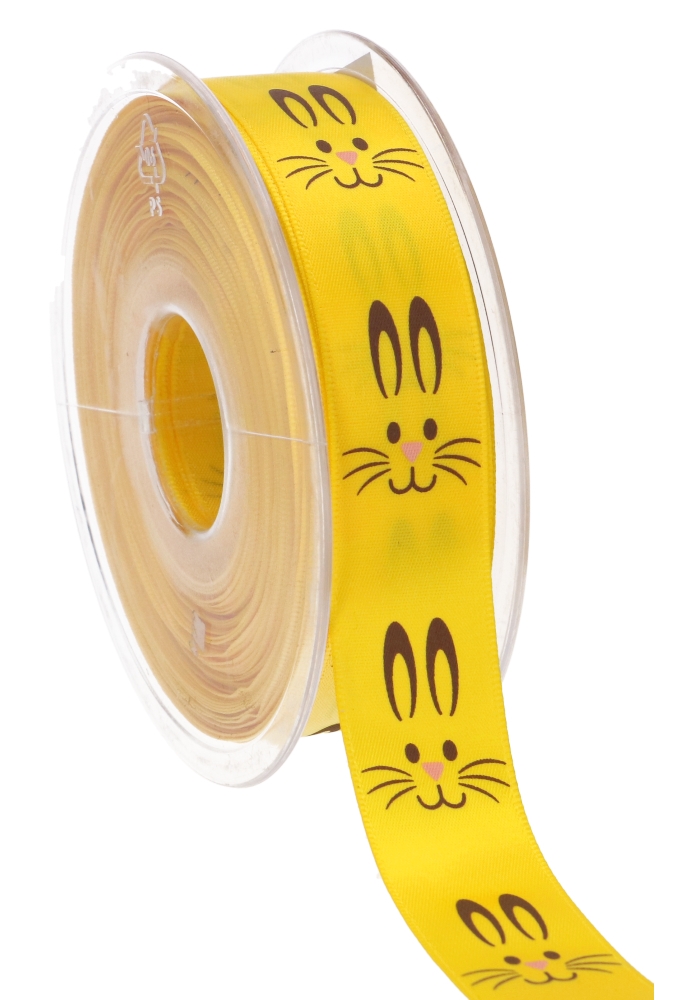 Luxe Satijn Lint Geel Happy Easter Bunny 22mm x 25meter