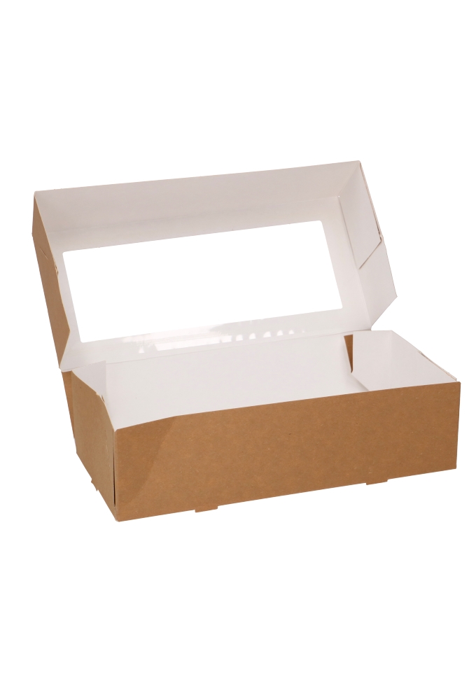 Gebaksdozen Kraft Delights Venster 26x12x7cm Kraft Onbedrukt 50stuks