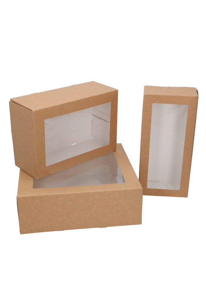 Gebaksdozen Kraft Delights Venster 26x12x7cm Kraft Onbedrukt 50stuks