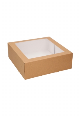 Gebaksdozen Kraft Delights Venster 26x26x9cm Kraft Onbedrukt 50stuks Gebaksdozen Kraft Delights Venster 26x26x9cm Kraft Onbedrukt 50stuks