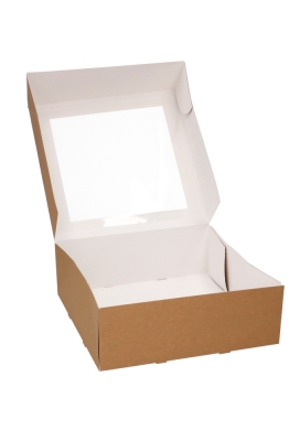 Gebaksdozen Kraft Delights Venster 26x26x9cm Kraft Onbedrukt 50stuks Gebaksdozen Kraft Delights Venster 26x26x9cm Kraft Onbedrukt 50stuks