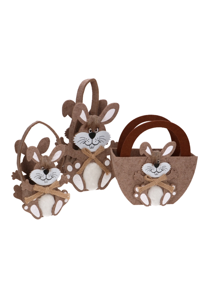 Paastasjes Haas Met Kuif Vilt & Hengsels 17x7.5x12cm 1stuks