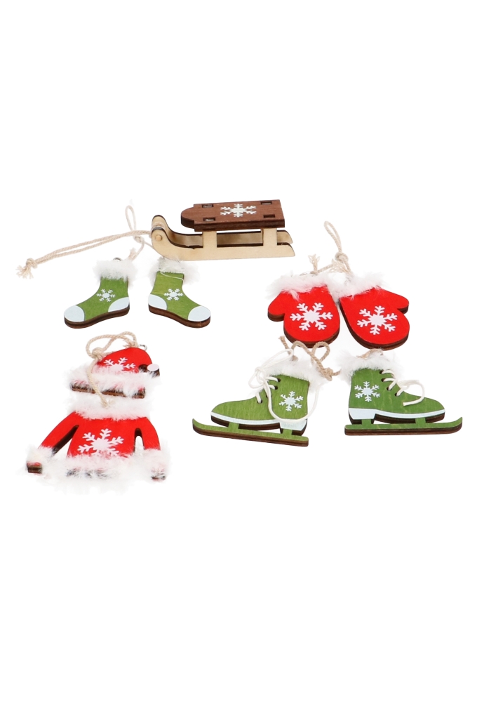 Decoratie Hanger Houten Kerst Accessories Koord  Per Assorti Doosje