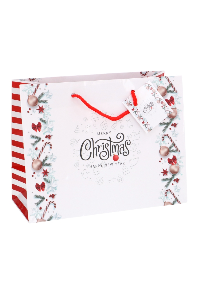 Kersttasjes Medium Merry Christmas Happy New Year 23x10x17.5cm 12stuks