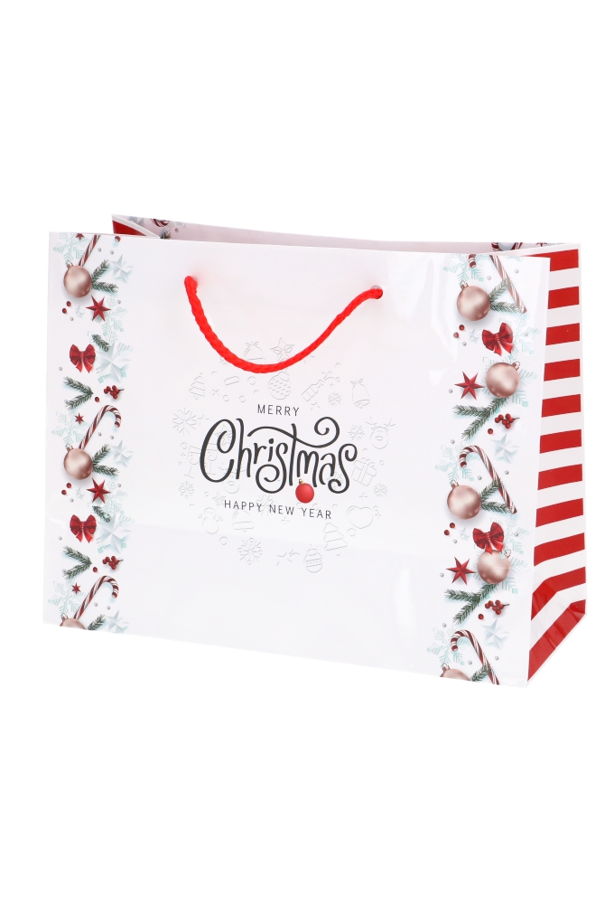 Kersttasjes Medium Merry Christmas Happy New Year 23x10x17.5cm 12stuks