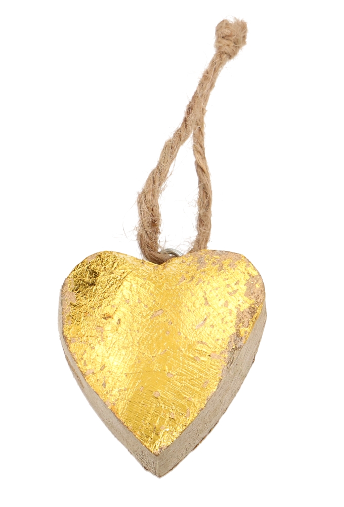 Decoratie Hanger Houten Hartje Metallic Goud & Koord 5cm 1stuks