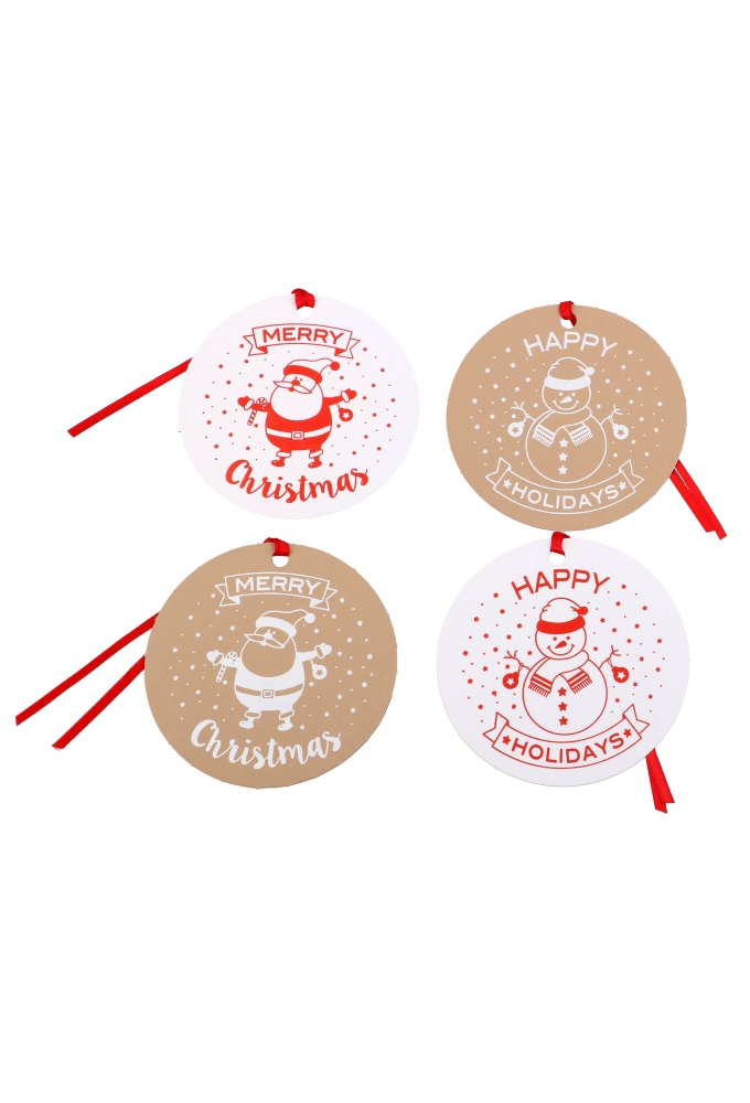 Kadokaartje Kerst Assorti Blanco Kraft & Koord 8cm 100stuks