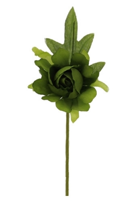 Kado Decoratie Kamelia Bloem & Blad Groen & IJzerdraad 5x13cm 12stuks