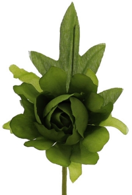 Kado Decoratie Kamelia Bloem & Blad Groen & IJzerdraad 5x13cm 12stuks