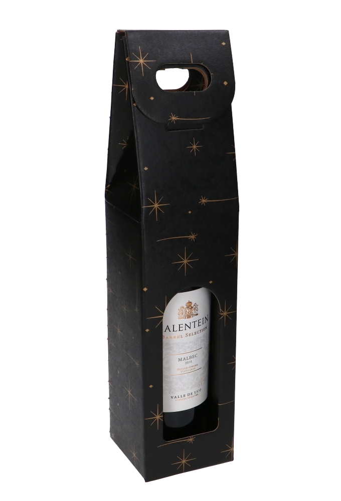 Luxe Wijndozen Vigo Zwart Stars voor 1 fles 9x9x38.5cm 10stuks