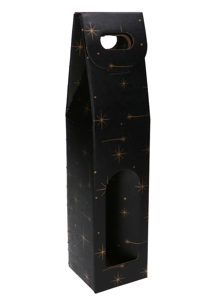 Luxe Wijndozen Vigo Zwart Stars voor 1 fles 9x9x38.5cm 10stuks