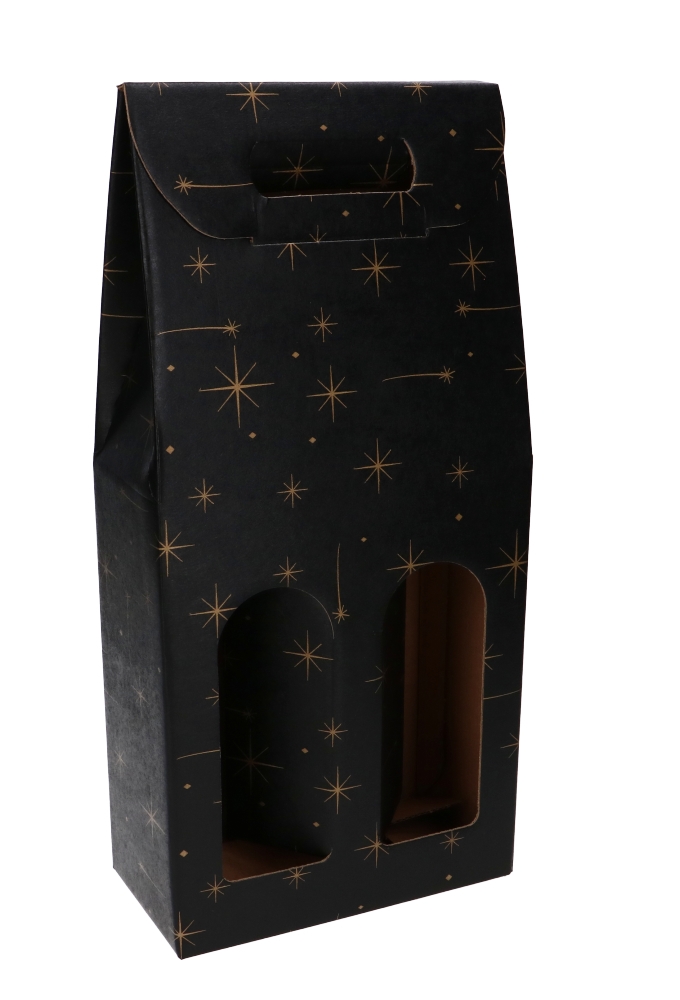 Luxe Wijndozen Vigo Zwart Stars voor 2 fles 18x9x38.5cm 30stuks