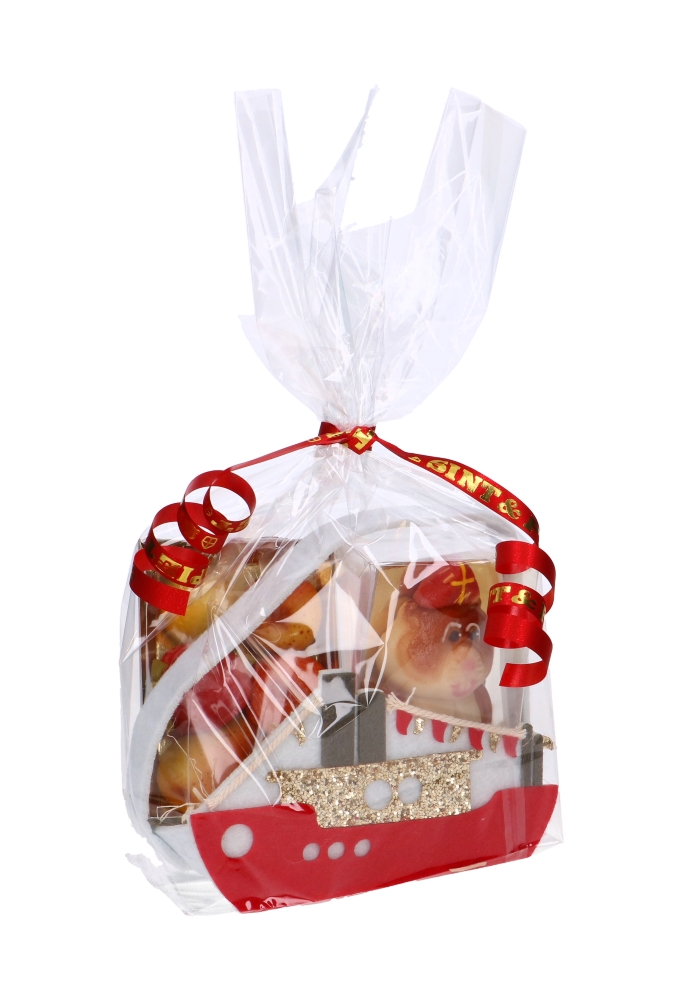 Geschenktasje Vilt Sinterklaas Stoomboot Met Hengsel 14x6x15cm 1stuks