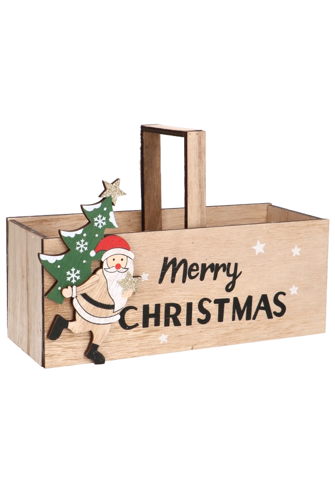 Houten Open Vulkistje Met Hengsel Merry Christmas 21x8x8cm 1 stuks