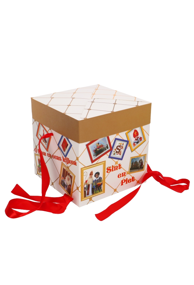 Sintgeschenkdoos Sint & Piet Met Rood Lint 20x20x20cm 25stuks