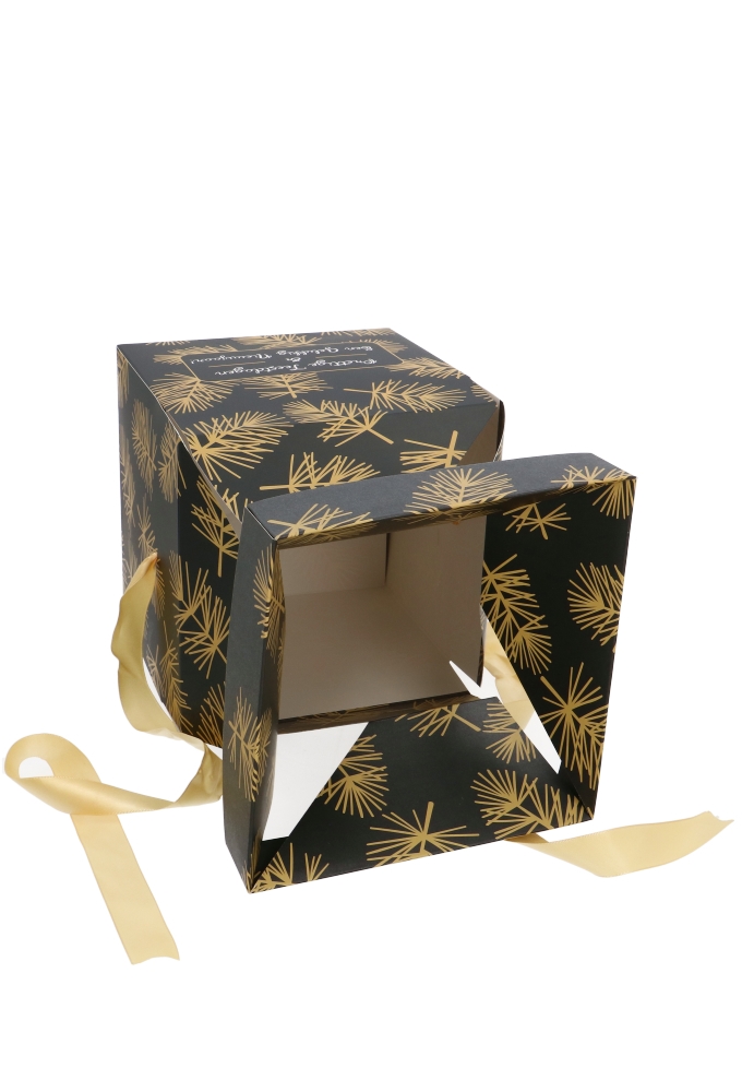 Kerstgeschenkdoos Prettige Feestdagen Met Goud Lint 20x20x20cm 25stuks