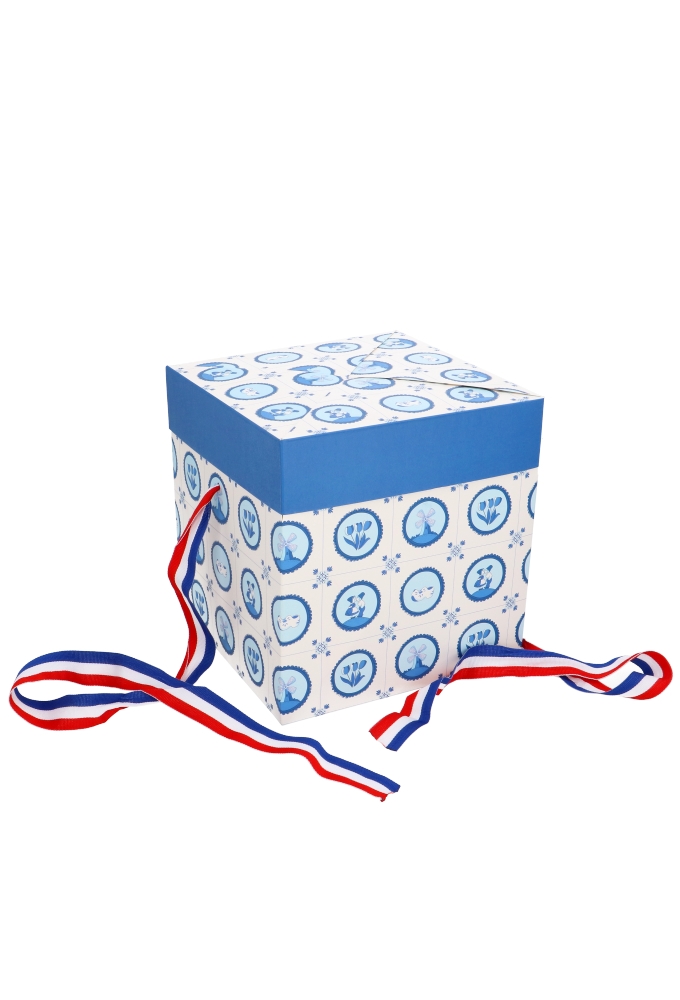 Geschenkdoos Regalo Delftsblauw Met Nederland Lint 20x20x20cm 25stuks