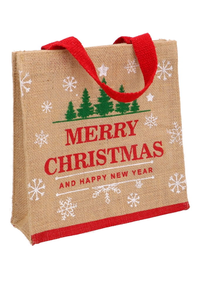 Luxe Jute Kersttas Merry Christmas 25x25x8cm 10stuks Luxe Jute Kersttas Merry Christmas 25x25x8cm 10stuks