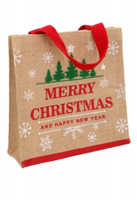 Luxe Jute Kersttas Merry Christmas 25x25x8cm 10stuks Luxe Jute Kersttas Merry Christmas 25x25x8cm 10stuks