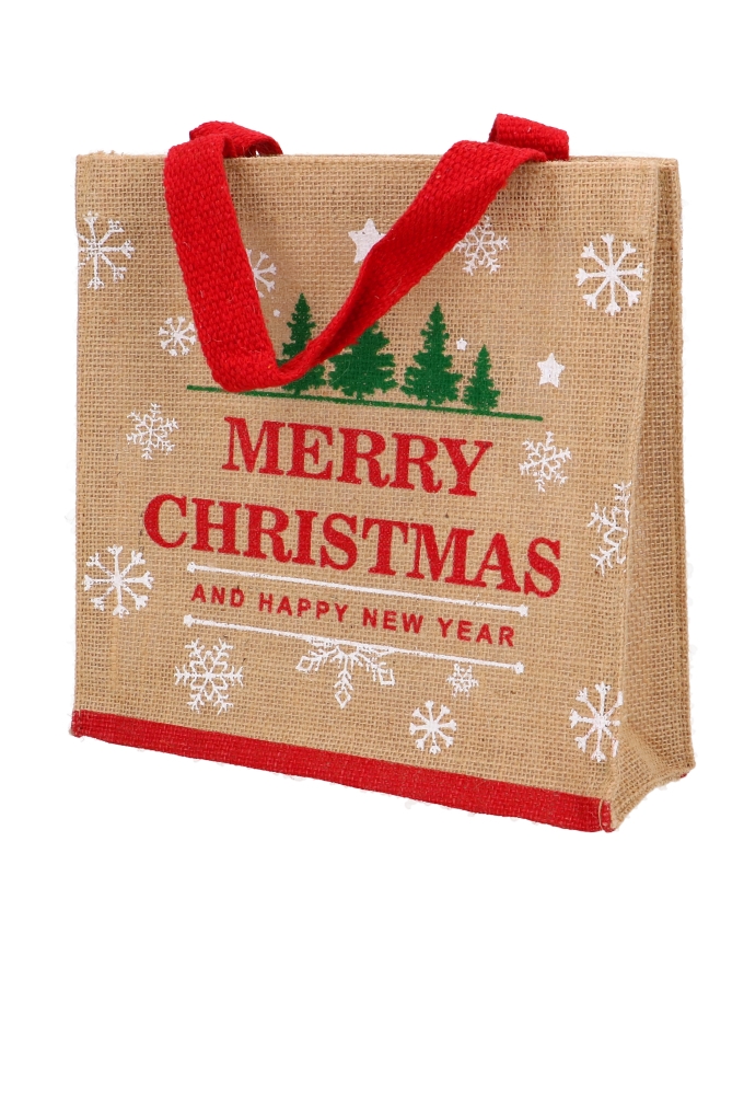 Luxe Jute Kersttas Merry Christmas 25x25x8cm 10stuks Luxe Jute Kersttas Merry Christmas 25x25x8cm 10stuks
