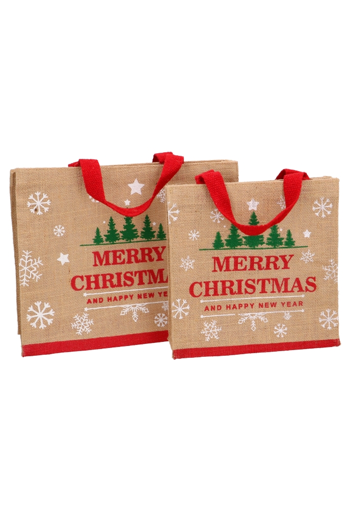 Luxe Jute Kersttas Merry Christmas 25x25x8cm 10stuks Luxe Jute Kersttas Merry Christmas 25x25x8cm 10stuks