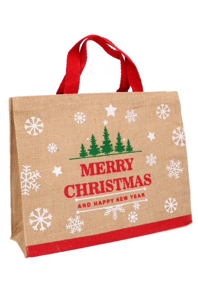 Luxe Jute Kersttas Merry Christmas 27x35x12cm 10stuks Luxe Jute Kersttas Merry Christmas 27x35x12cm 10stuks