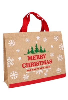 Luxe Jute Kersttas Merry Christmas 27x35x12cm 10stuks Luxe Jute Kersttas Merry Christmas 27x35x12cm 10stuks