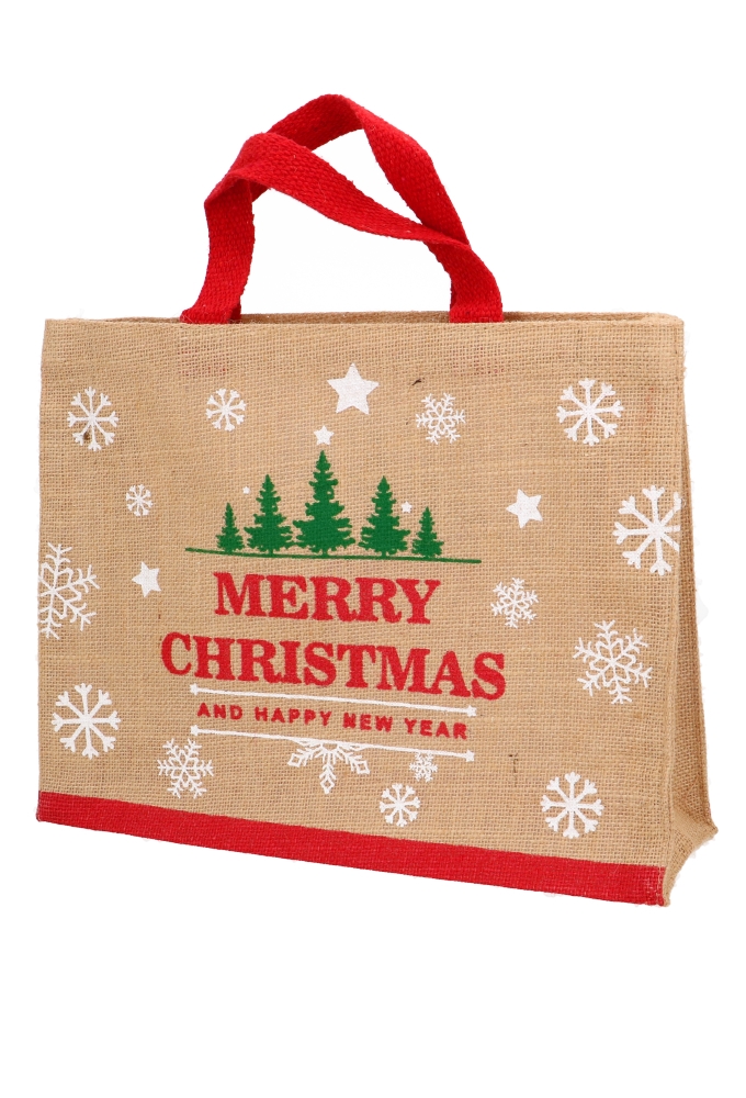 Luxe Jute Kersttas Merry Christmas 27x35x12cm 10stuks Luxe Jute Kersttas Merry Christmas 27x35x12cm 10stuks