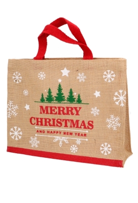 Luxe Jute Kersttas Merry Christmas 27x35x12cm 10stuks Luxe Jute Kersttas Merry Christmas 27x35x12cm 10stuks