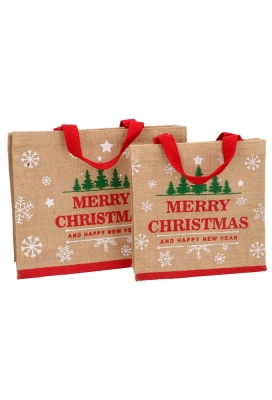 Luxe Jute Kersttas Merry Christmas 27x35x12cm 10stuks Luxe Jute Kersttas Merry Christmas 27x35x12cm 10stuks