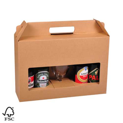 Bierverpakking Kraft voor 4 flesjes Bier en Glas 33cl 50stuks