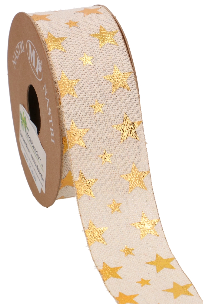 Kadolint Katoen Creme & Metallic Goud Stars 40mm x 10 meter