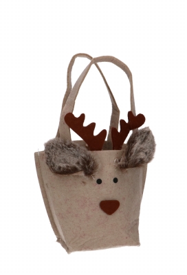Geschenktasje Vilt Blitzen het Rendier Middel 8x9x24cm 1stuks Geschenktasje Vilt Blitzen het Rendier Middel 8x9x24cm 1stuks