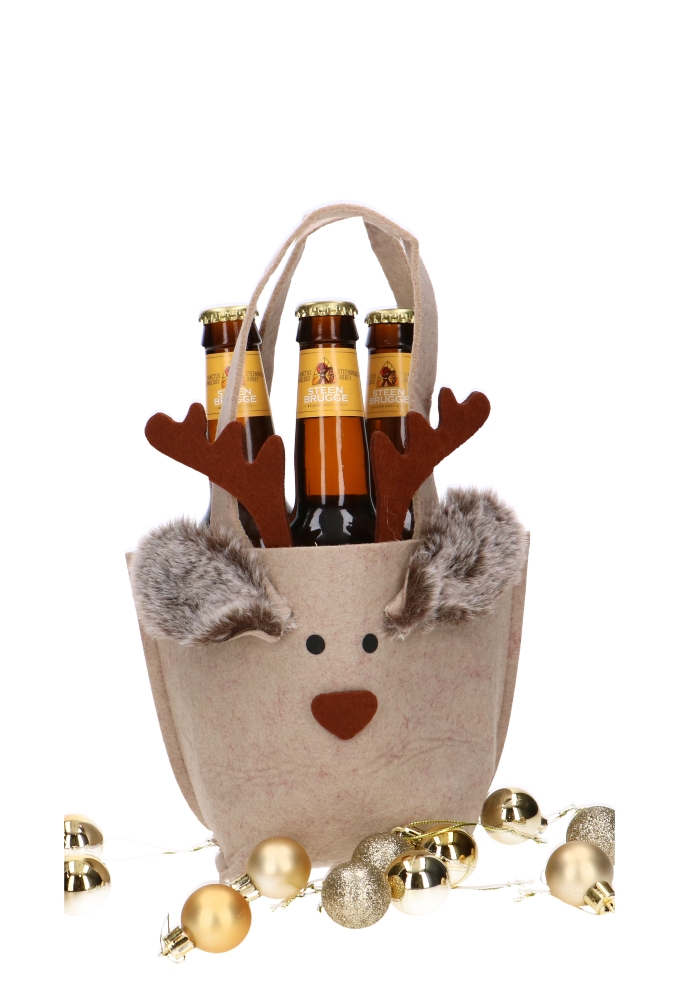 Geschenktasje Vilt Blitzen het Rendier Middel 8x9x24cm 1stuks Geschenktasje Vilt Blitzen het Rendier Middel 8x9x24cm 1stuks