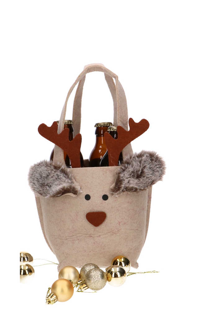 Geschenktasje Vilt Blitzen het Rendier Middel 8x9x24cm 8stuks