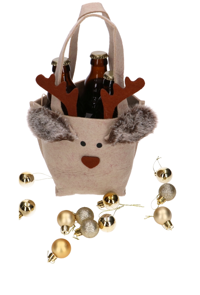 Geschenktasje Vilt Blitzen het Rendier Middel 8x9x24cm 1stuks Geschenktasje Vilt Blitzen het Rendier Middel 8x9x24cm 1stuks