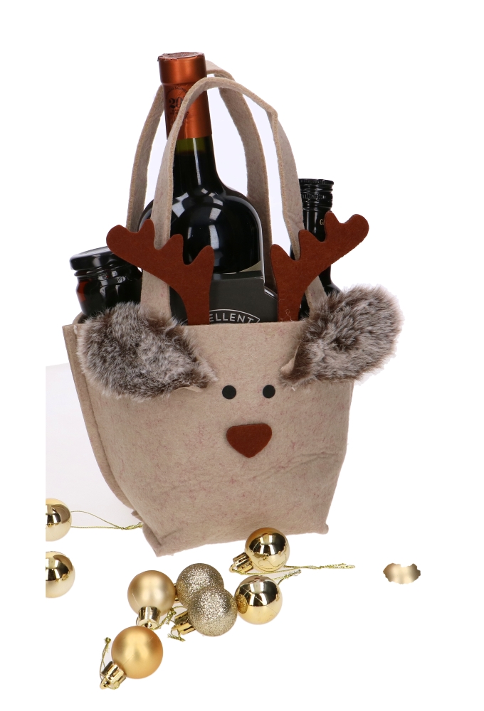 Geschenktasje Vilt Blitzen het Rendier Middel 8x9x24cm 1stuks