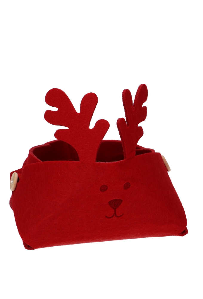 Geschenkmandje Rendier Vilten Red 15x15x7.5cm 1stuks