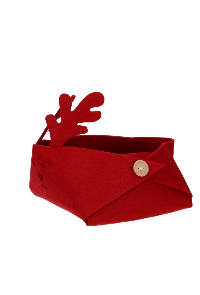 Geschenkmandje Rendier Vilten Red 15x15x7.5cm 1stuks