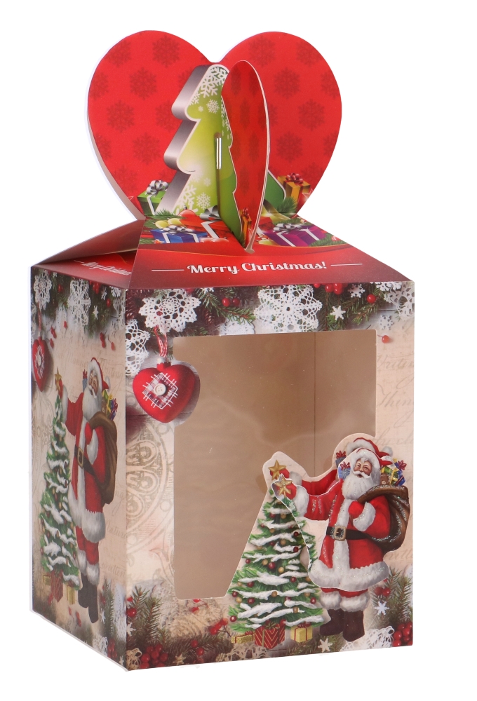 Geschenkdoosje Kerstman Venster Rood 10x10x12.5cm 12stuks