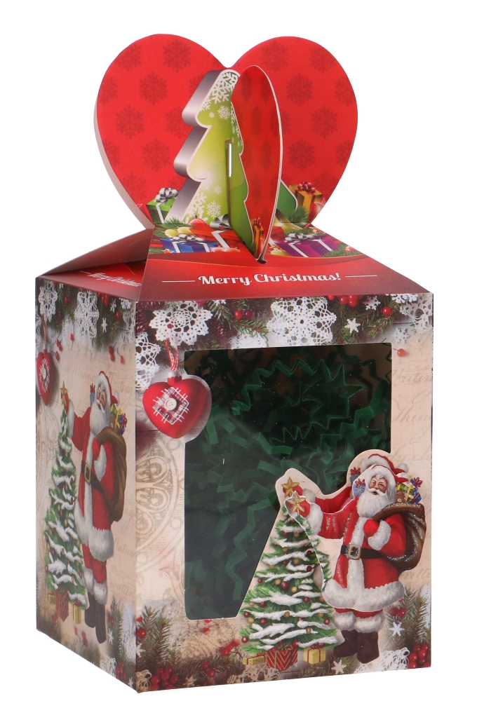 Geschenkdoosje Kerstman Venster Rood 10x10x12.5cm 12stuks