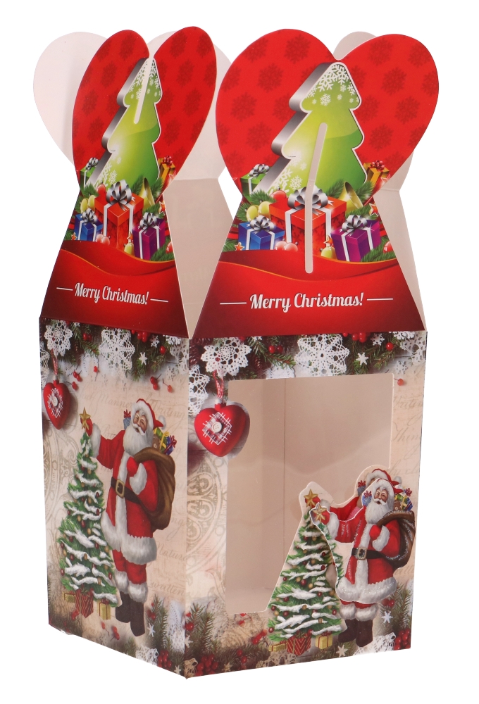 Geschenkdoosje Kerstman Venster Rood 10x10x12.5cm 12stuks